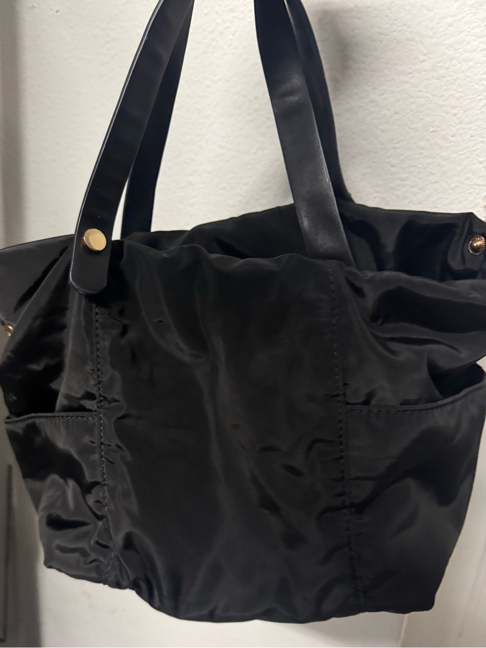 Classic Black Nylon Tote Bag with Handles and side exterior pockets